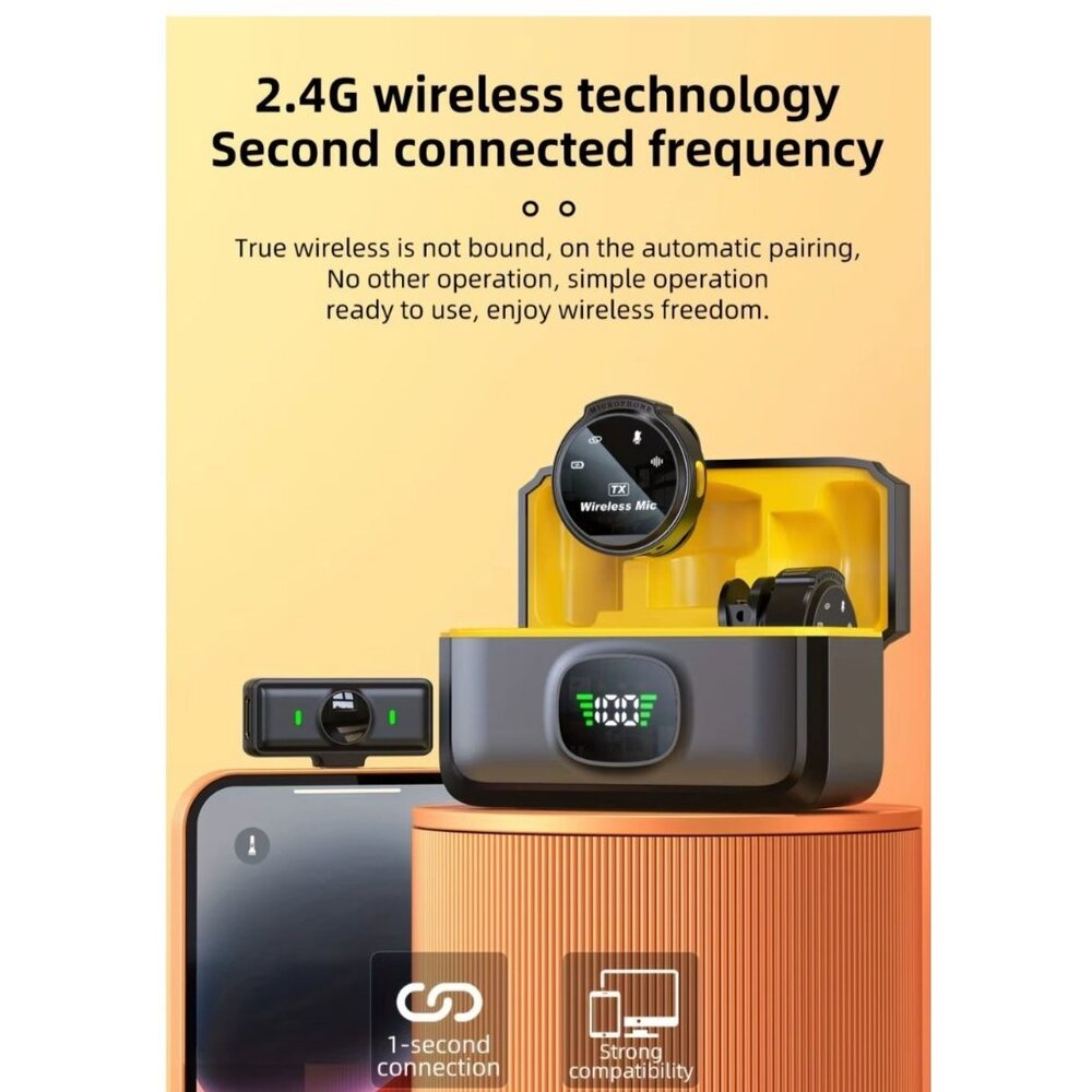 Wireless Lavalier Microphone J6 With Charging Box & 2.4G Noise Cancellation